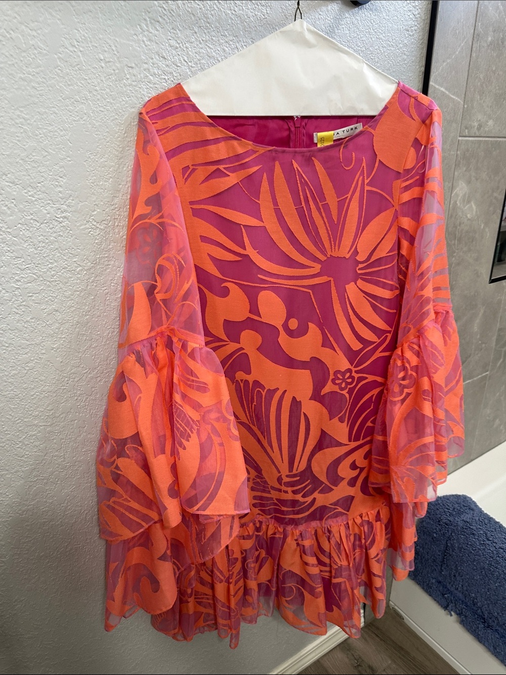 Trina Turk Pink and Orange Floral Tiered Dress